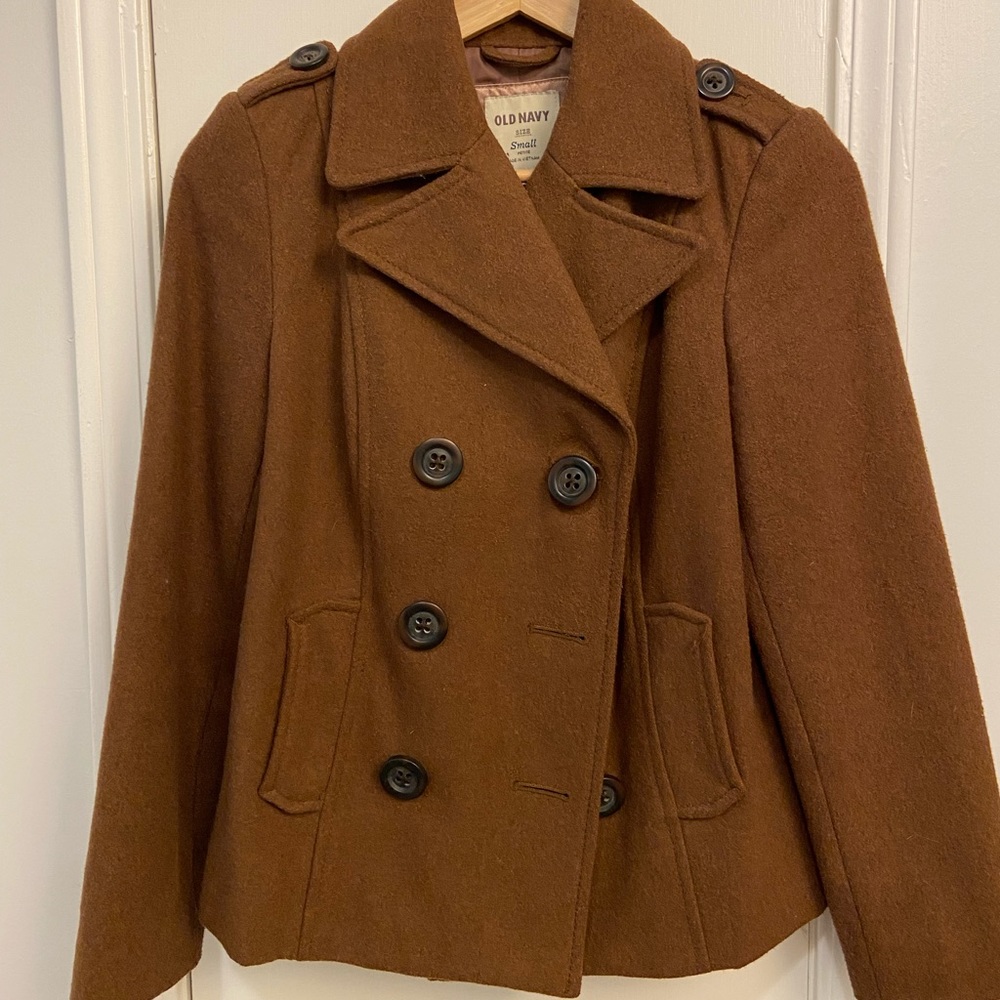 Old Navy Brown Double-Breasted Pea Coat with Epaulettes